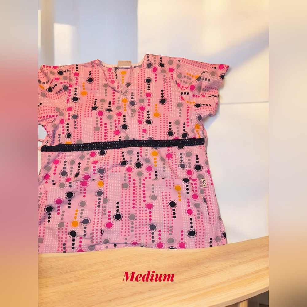 Pink Dot-Pattern Scrub Top